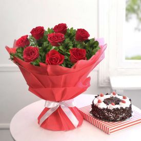 10 Red Rose and 1/2 kg Black Forest